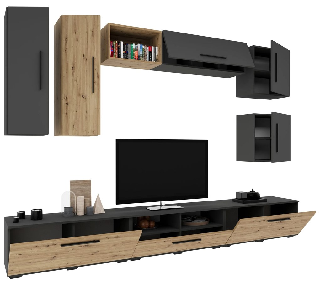 Living Kos V1, Antracit/Stejar Artisan, L 285 cm