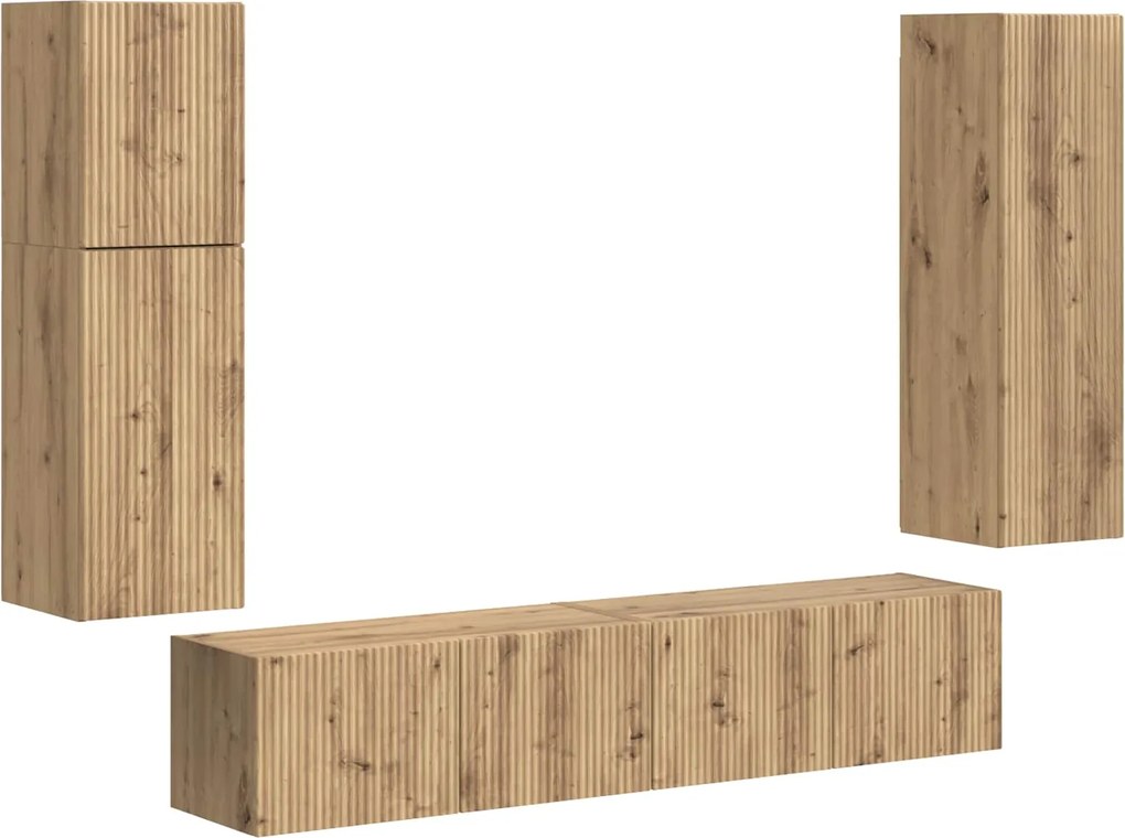 vidaXL Set comodă TV Pe perete 4 pcs Stejar Artizanal Lemn compozit