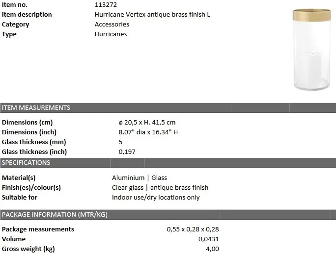 Suport lumanare design modern Vertex L alama 113272 HZ