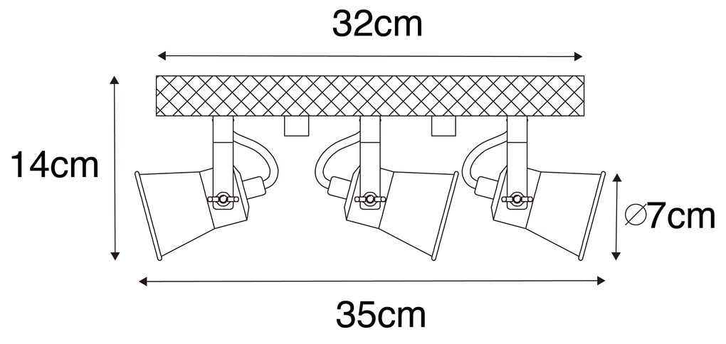 Spotlight rustic negru cu lemn 3 lumini reglabile - Jelle
