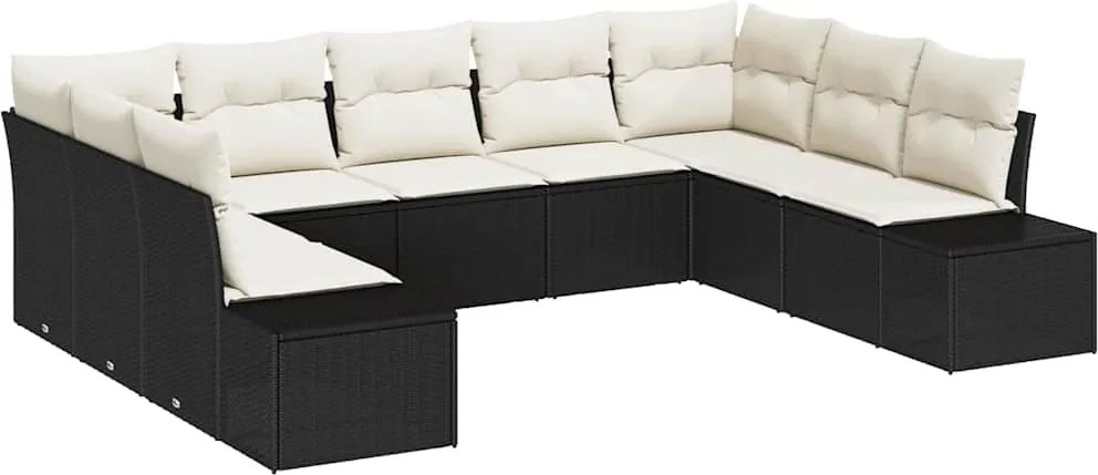 vidaXL Set de canapele pentru grădină cu pernă 9 pcs Negru poliratan