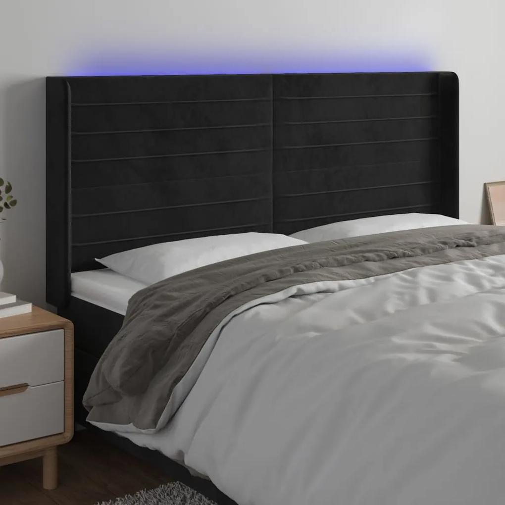 3124256 vidaXL Tăblie de pat cu LED, negru, 203x16x118/128 cm, catifea