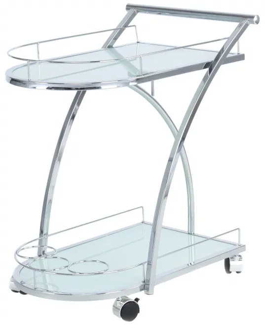 Masuta/Carucior pentru servire din sticla securizata James, 62x45x70 cm, alb/crom