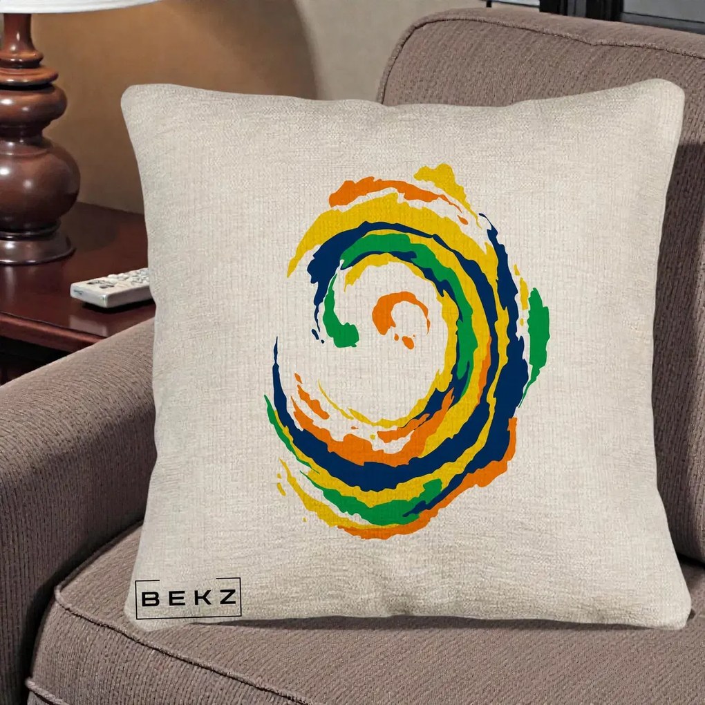 Perna decorativa Vortex Abstract Colorat, 40x40 cm cu Umplutura, Bej Canapea, BEKZ