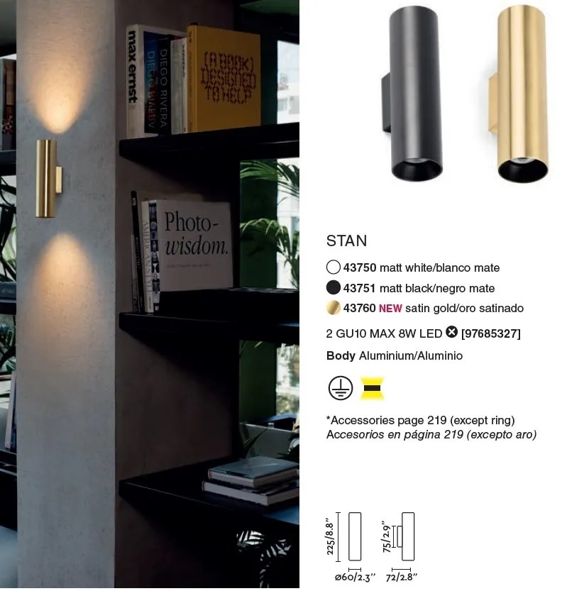 Aplica perete ambientala design modern STAN 2L auriu satin 43760