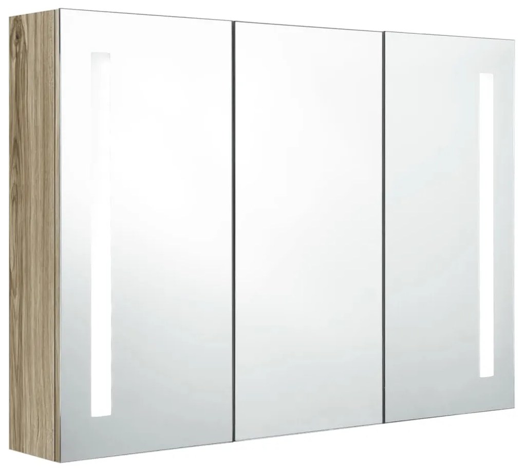 326529 vidaXL Dulap de baie cu oglindă și LED, stejar, 89x14x62 cm