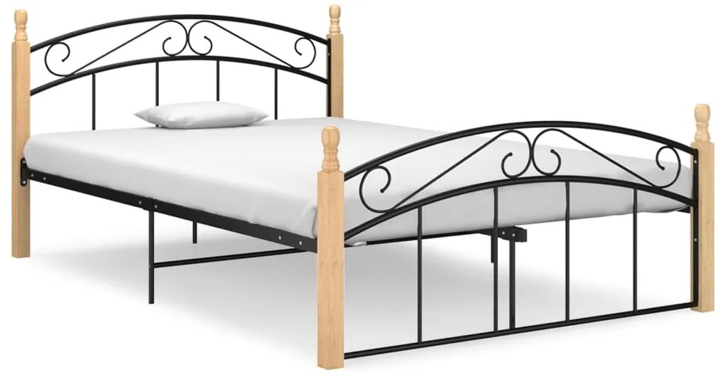 324928 vidaXL Cadru de pat, negru, 140x200 cm, metal și lemn masiv de stejar