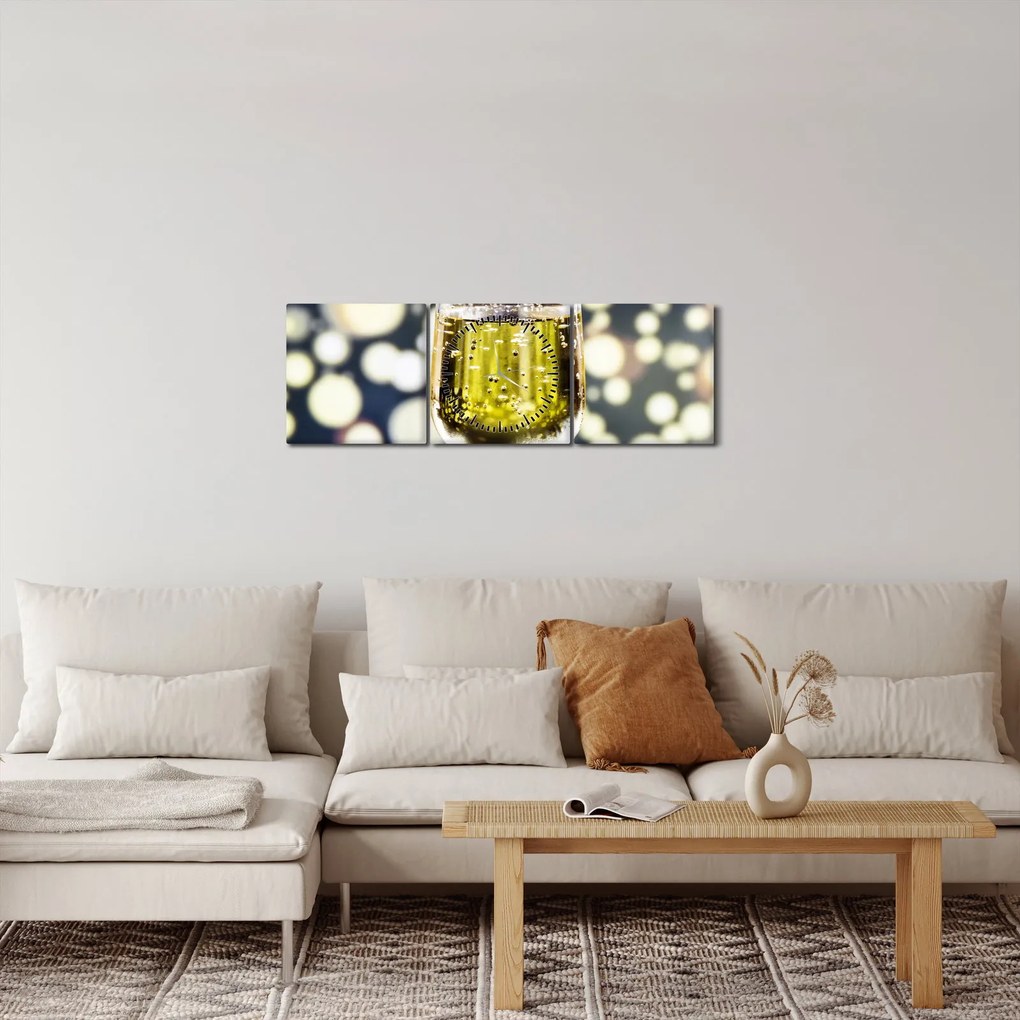 Tablou cu șampanie (cu ceas) (90x30 cm)