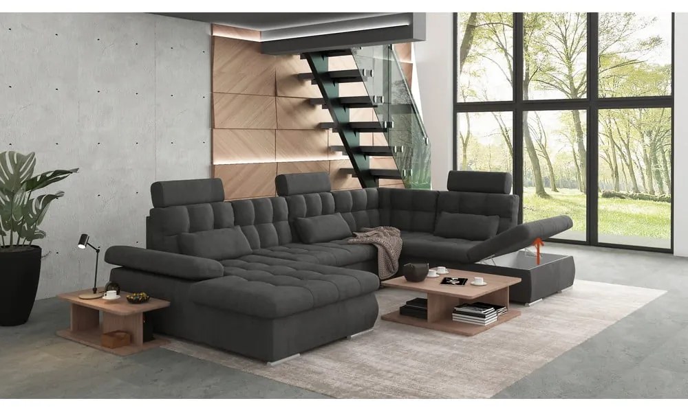 Colțar gri antracit extensibil, cu spațiu de depozitare (cu colț pe partea dreaptă, în formă de "U") Merkur – Ropez