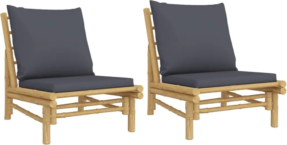 vidaXL Scaune de grădină, perne gri închis, 2 buc., bambus