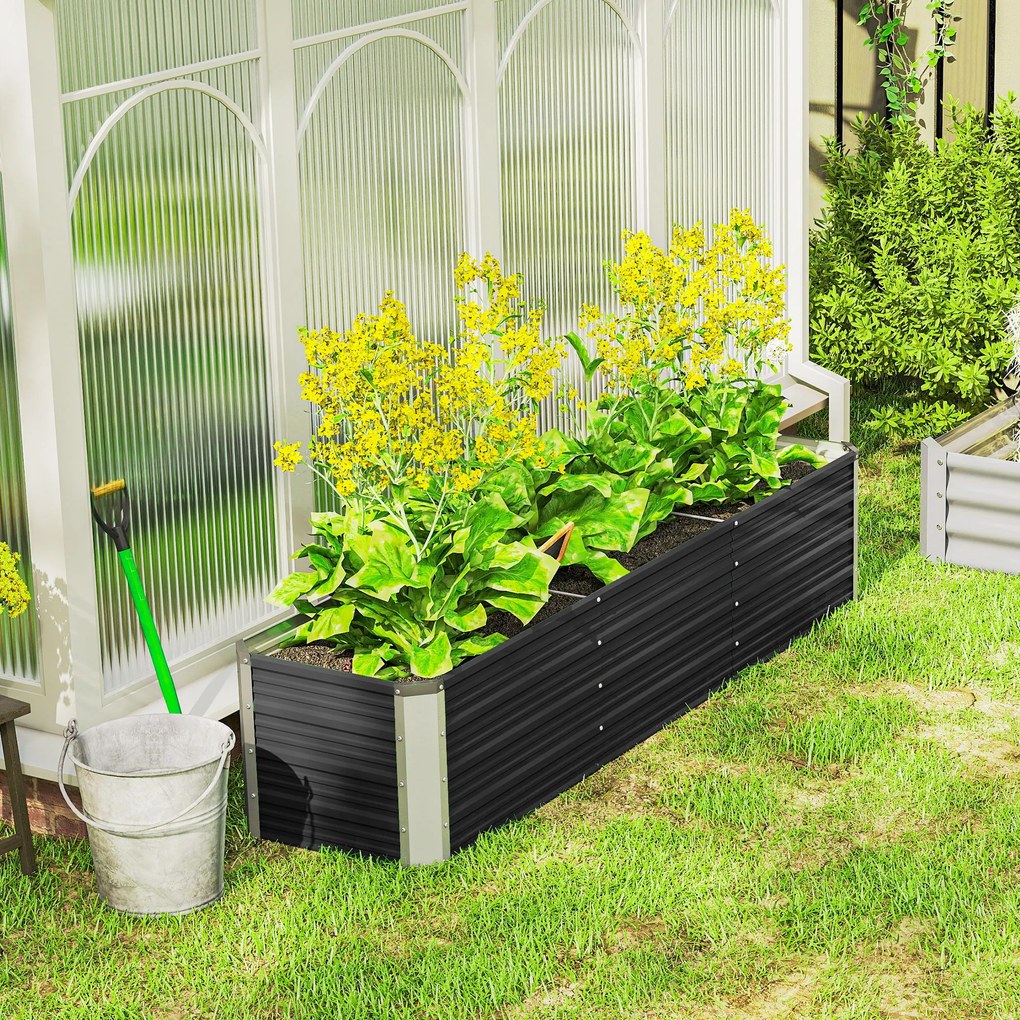 Outsunny Jardiniță înălțată din oțel cu mănuși, pat pătrat pentru grădină pentru flori, ierburi, legume, 183 x 47 x 40 cm, gri | Aosom Romania