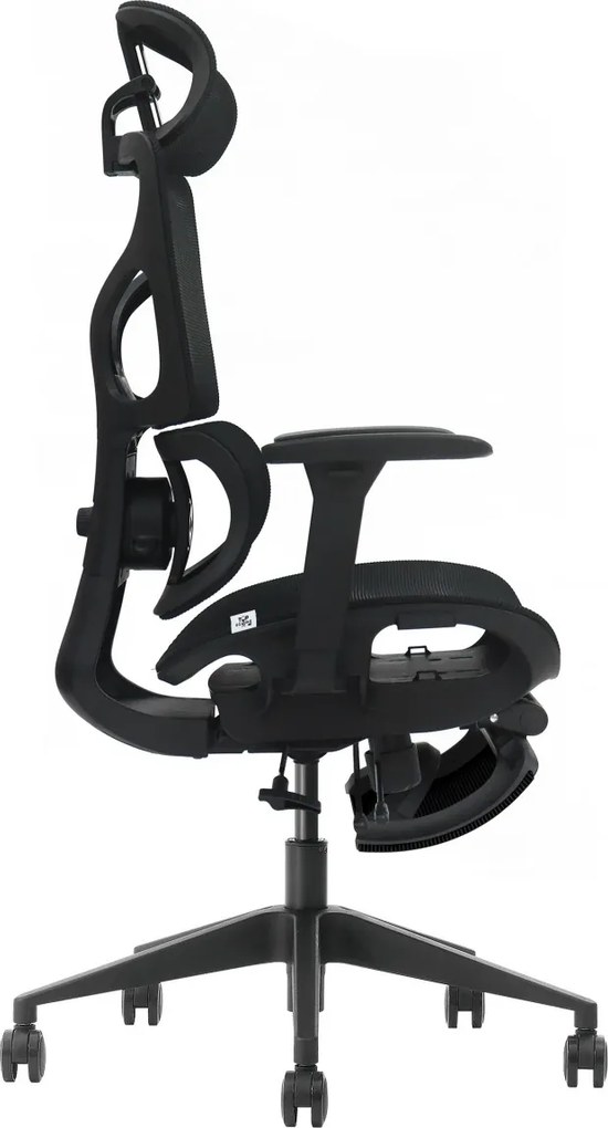 VERTEX PRO – Scaun Ergonomic Premium, Suport Lombar Dublu cu arc și reglaj al tensiunii, Cotiere 3D, Tetieră reglabilă, Șezut Glisant, Suport pentru picioare extensibil, Negru