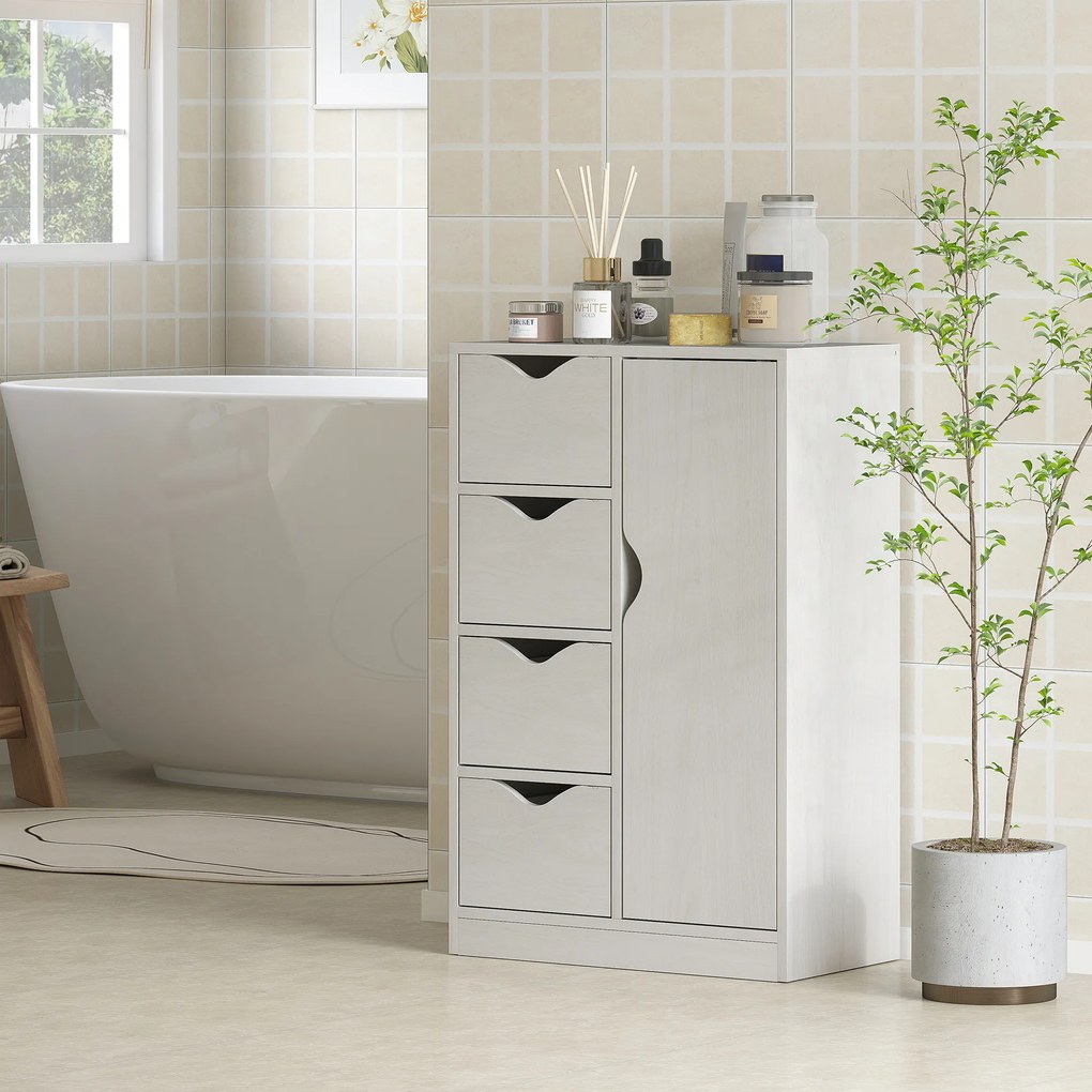 HOMCOM Mobilier Dulap Baie cu 4 Sertare si 2 Niveluri, Modern si Practic pentru Baie, Alb | Aosom Romania
