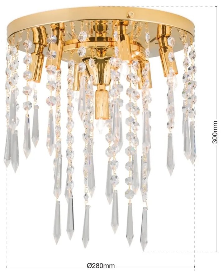 Plafoniera cu cristale PALME auriu 28cm