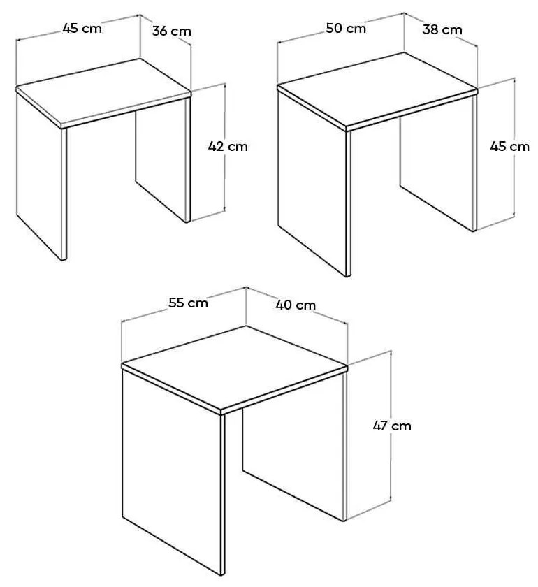 Set 3 Masute Cafea Zigon Adore, 55 x 47 x 40 Cm