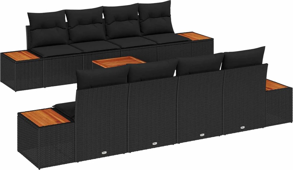 vidaXL Set de canapele pentru grădină cu pernă 9 pcs Negru Rattan poli
