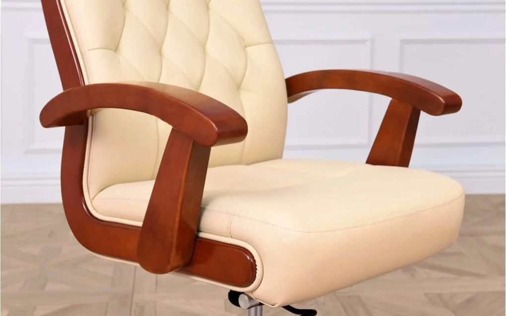 Scaun lemn masiv crem Toronto Model T1 Coniac - Piele