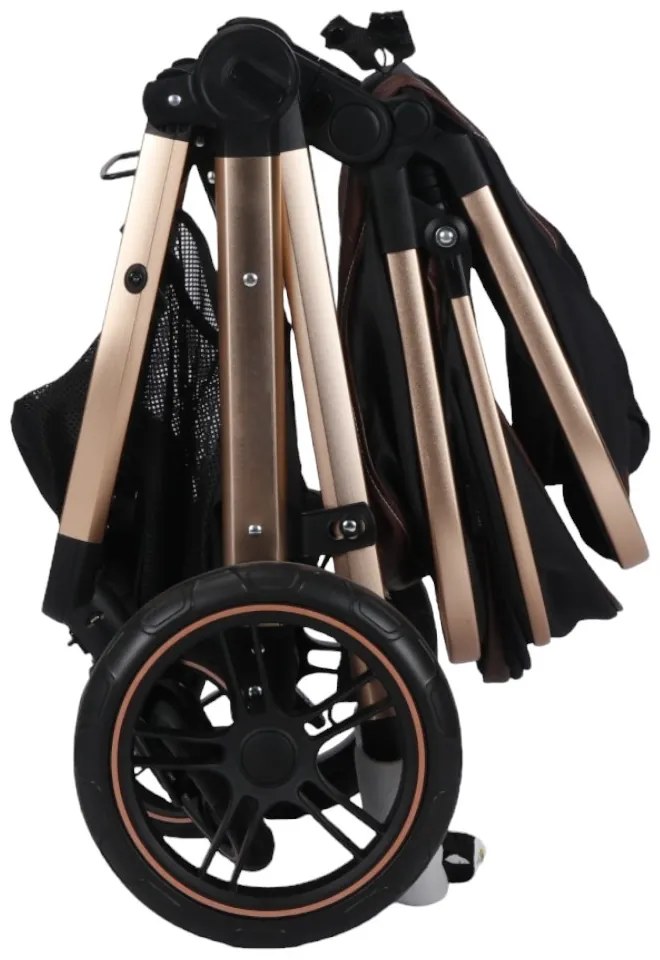 Carucior nou nascuti 3 in 1 NOVOKIDS™ X2000 series, Cu geanta bebe, Cadru Aluminiu Gold, Amortizoare, Roti din cauciuc plin AVE, Landou, Scoica auto,