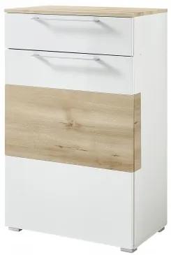 Cabinet hol din MDF, cu 1 usa si 1 sertar, Renos Alb / Fag, l65xA40xH102 cm