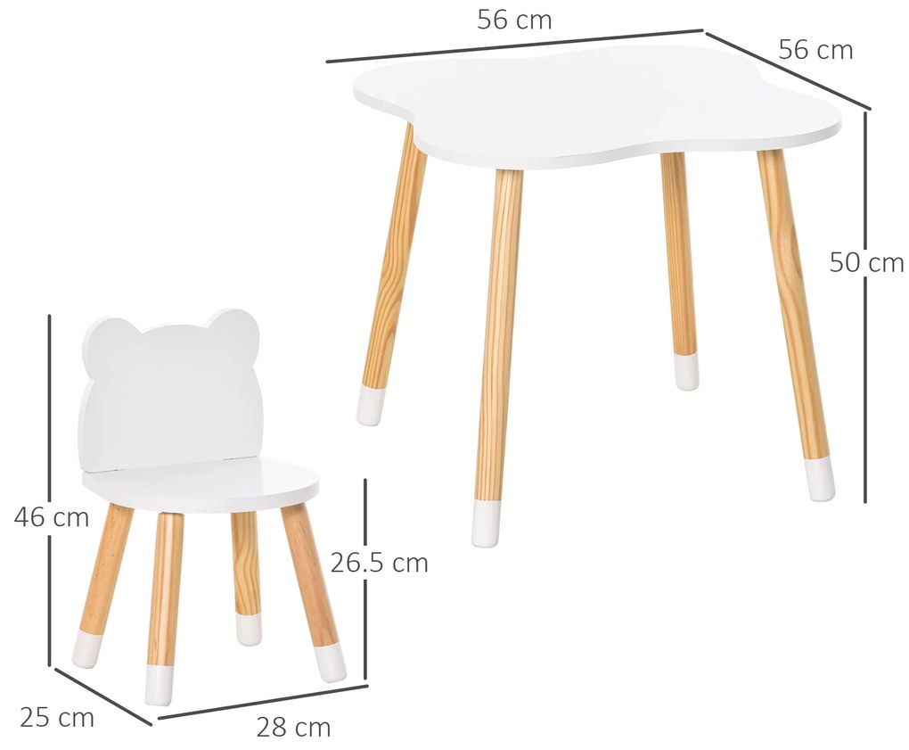 HOMCOM Set de Masă și Scaun din Lemn pentru Copii, Masă de Activități pentru Copii cu Vârsta de 3+ ani, 56x56x50 cm, Gri | Aosom Romania