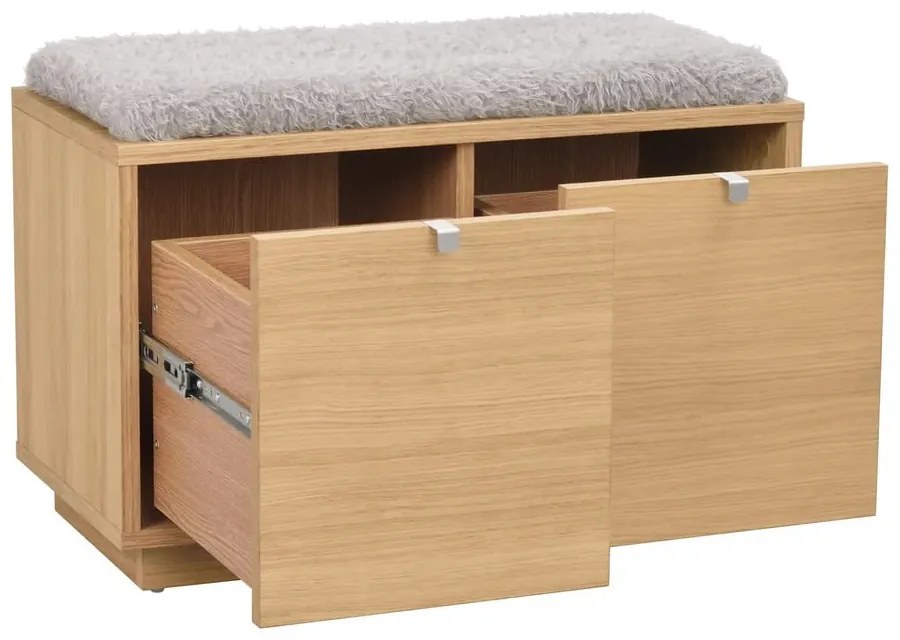 Pantofar gri/în culoare naturală cu bancă cu aspect de lemn de stejar Confetti – Rowico