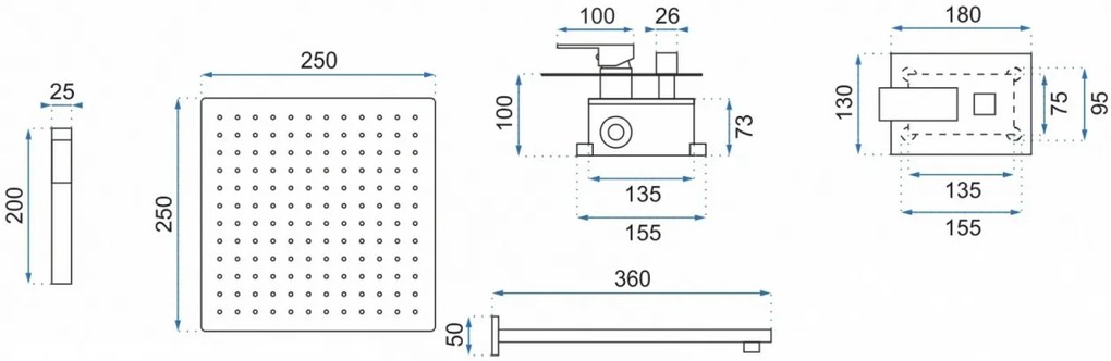 Baterie pentru dus Bento gold BF25