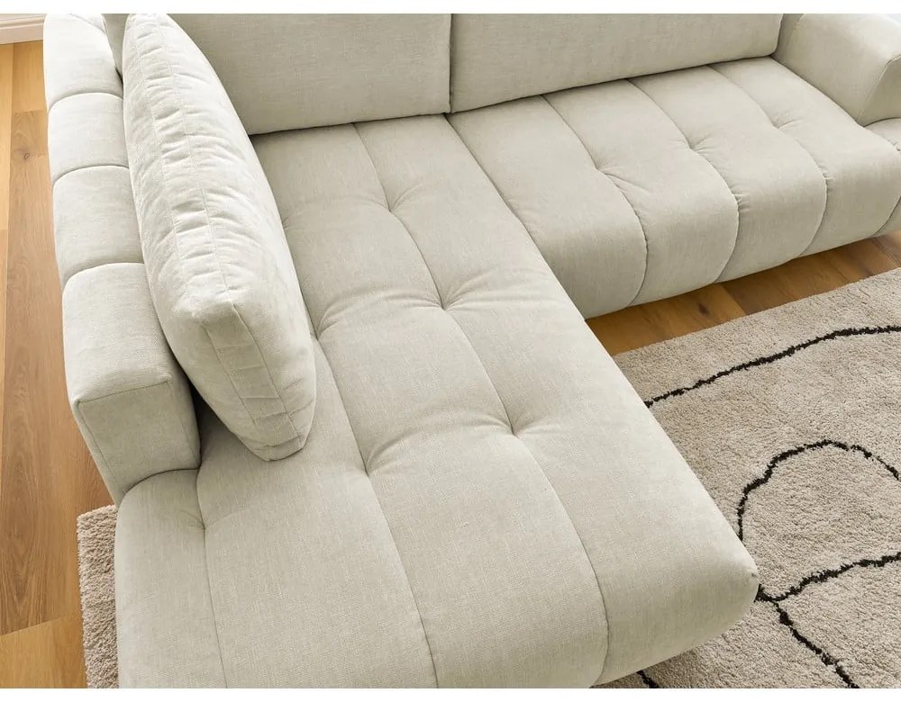 Colțar bej extensibil/cu spațiu de depozitare (cu colț pe partea stângă/în formă de ”L”) Fuji – Bobochic Paris