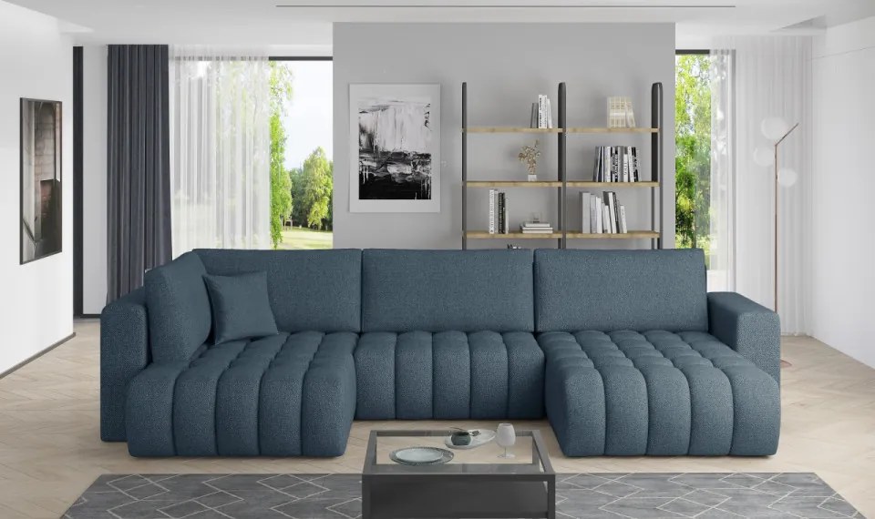 Canapea modulara tapitata, extensibila, cu spatiu pentru depozitare, 340x170x92 cm, Bonito R3, Eltap (Culoare: Albastru inchis - Loco 40)