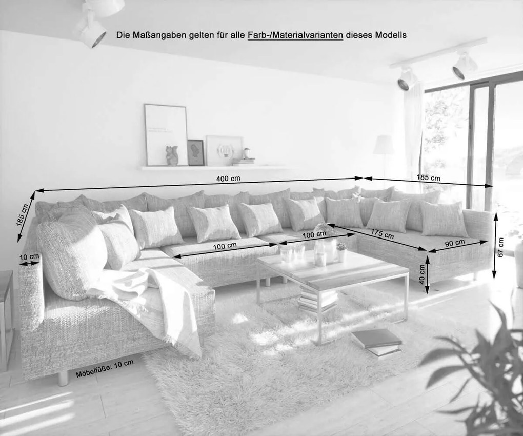 Colțar Modular Justin U XXL Gri Antracit 400x185 cm