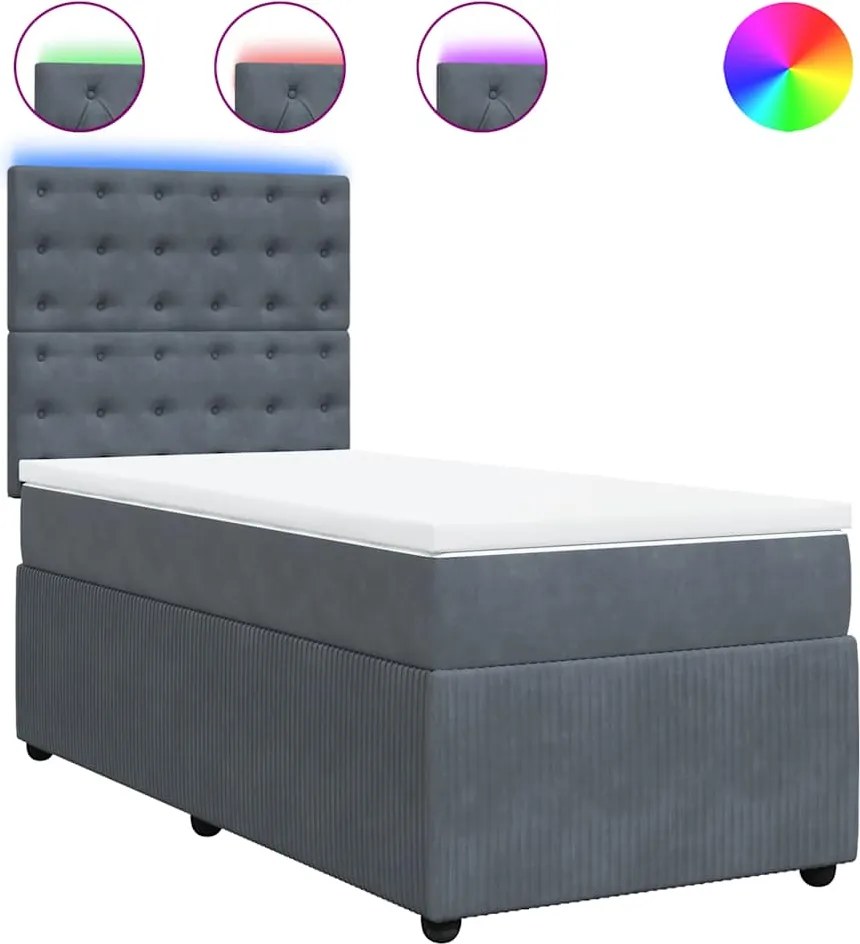 vidaXL Pat box spring cu saltea, gri închis, 80x200 cm, catifea