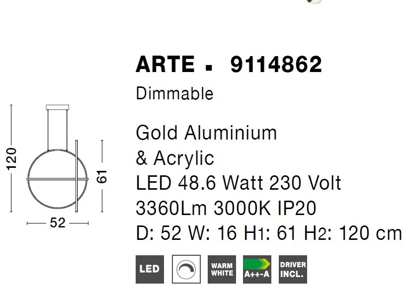 Lustra LED dimabila, design modern ARTE, auriu
