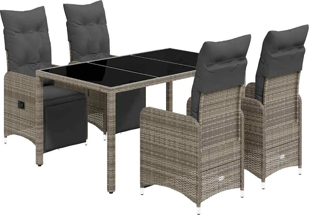 vidaXL Set bistro de grădină cu perne, 5 piese, gri, poliratan