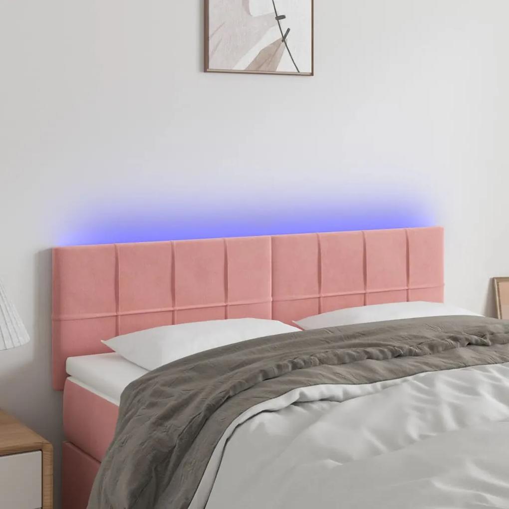 3121665 vidaXL Tăblie de pat cu LED, roz, 144x5x78/88 cm, catifea