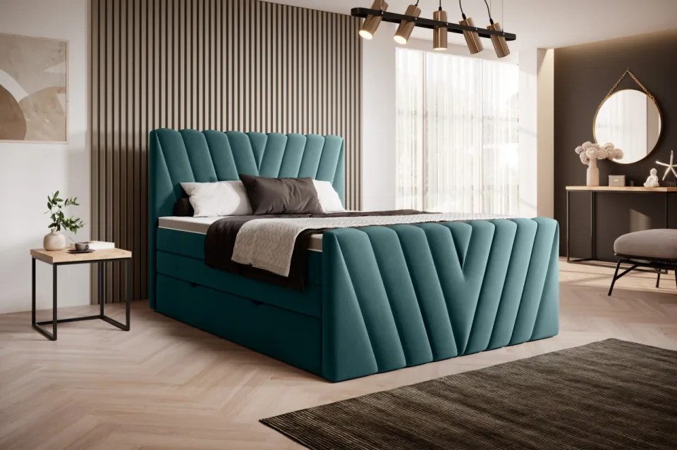 Pat tapitat, boxspring, cu spatiu pentru depozitare, 140x200 cm, Candice 3, Eltap (Culoare: Mustar - Nube 45)