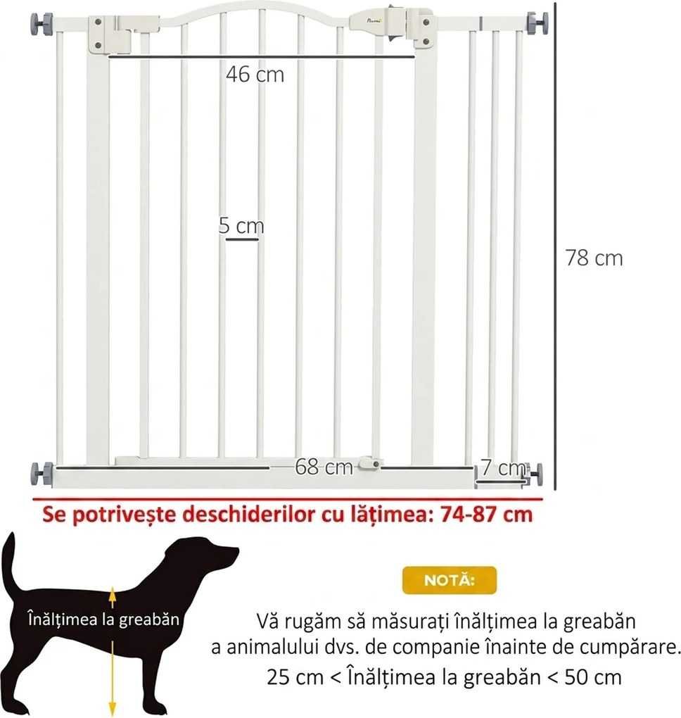 PawHut Poartă Extensibilă pentru Câini fără Șuruburi, Poartă de Siguranță Reglabilă, 94-100x94 cm, Alb | Aosom Romania