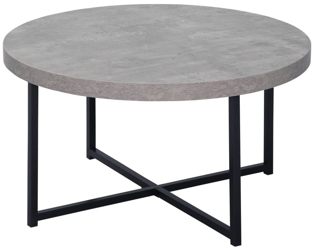 HOMCOM Masă de cafea rotundă cu efect beton ceruit din lemn și metal, Ø 80 x 45 cm, suport încrucișat | Aosom Romania