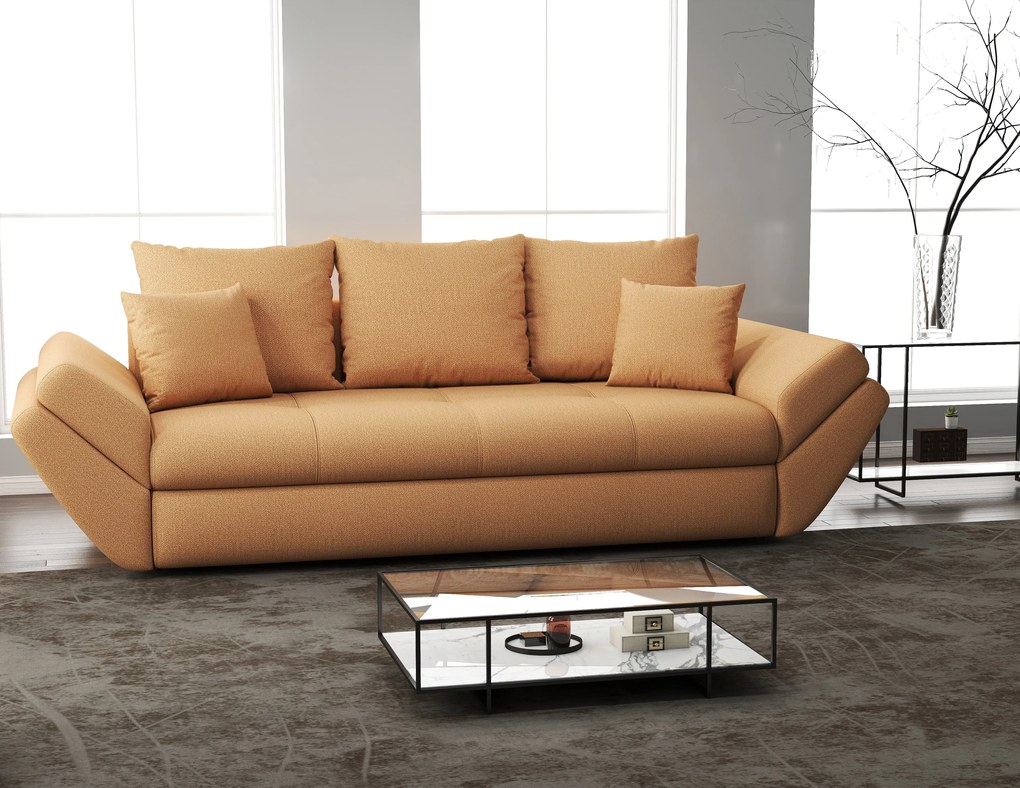 Canapea extensibilă dumonde cu ladă de depozitare si sezut confortabil din spuma high-density, Loana Enjoy Mango 250x100 cm