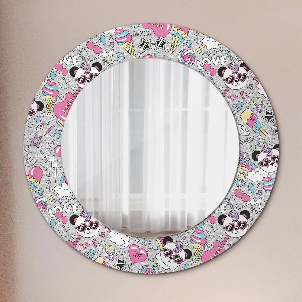 Oglinda rotunda imprimata Panda unicorn