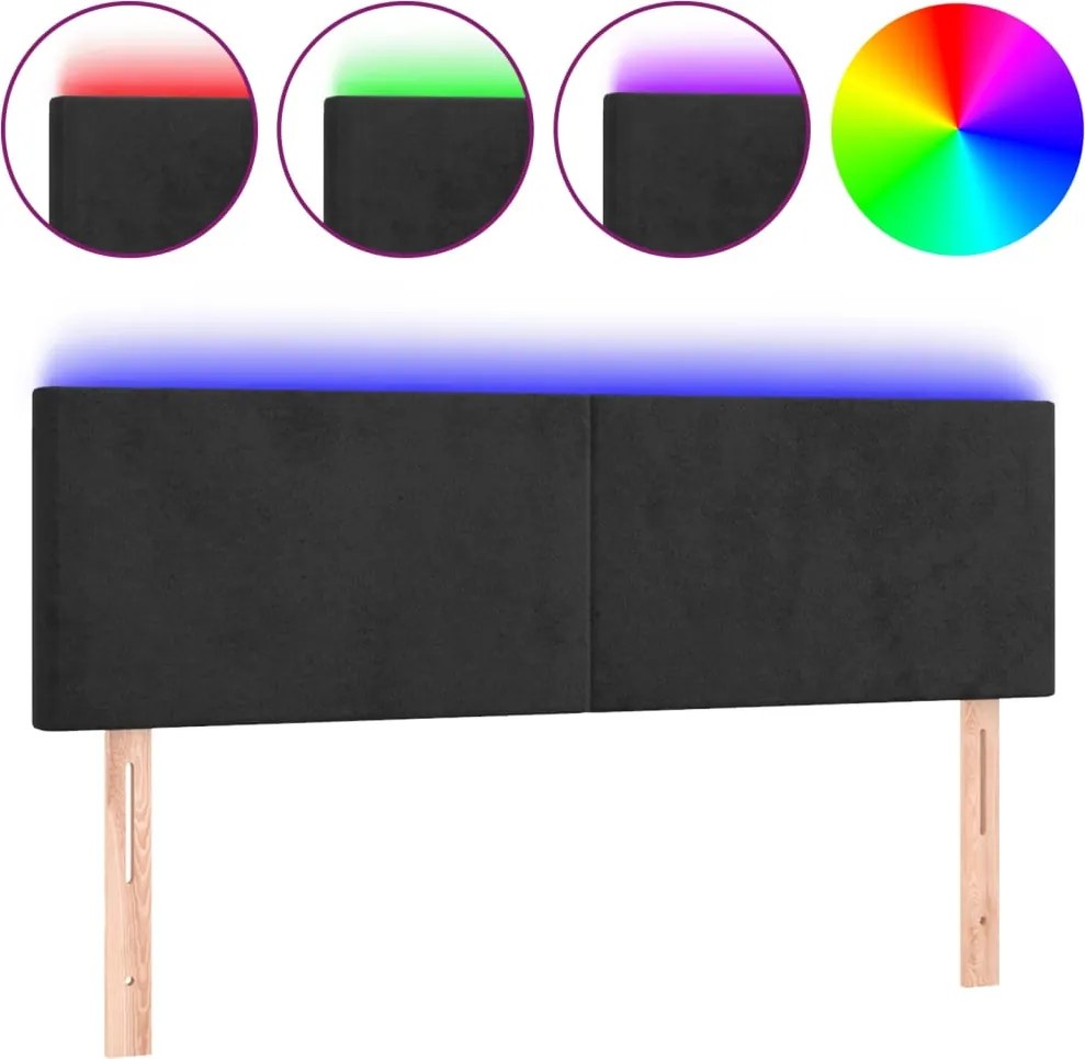 vidaXL Tăblie de pat cu LED, negru, 144x5x78/88 cm, catifea