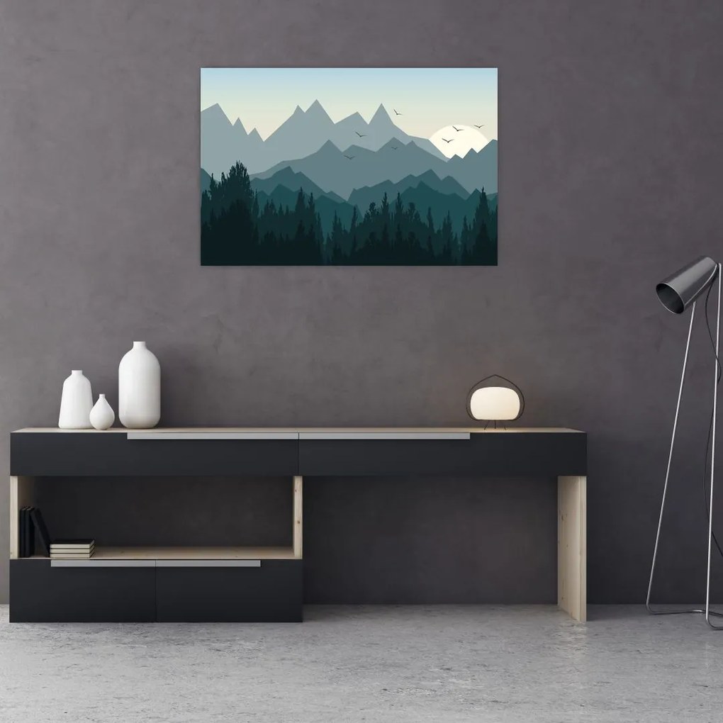 Tablou - Munții cu privirea graficeanului (90x60 cm)