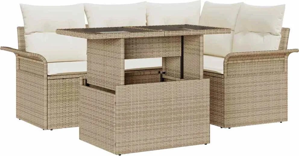 vidaXL Set de canapele pentru grădină cu pernă 5 pcs Bej Poli Rattan