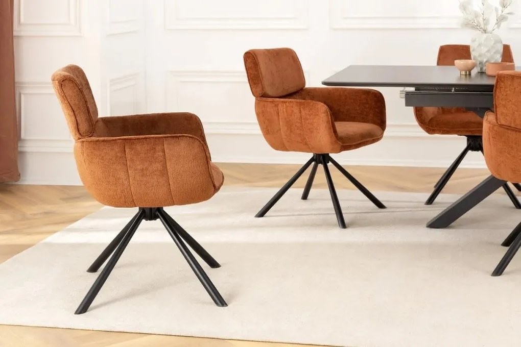 Set de 2 scaune pivotante, Metal Negru, Chenille Maro, UNIQUE A-46319 VC