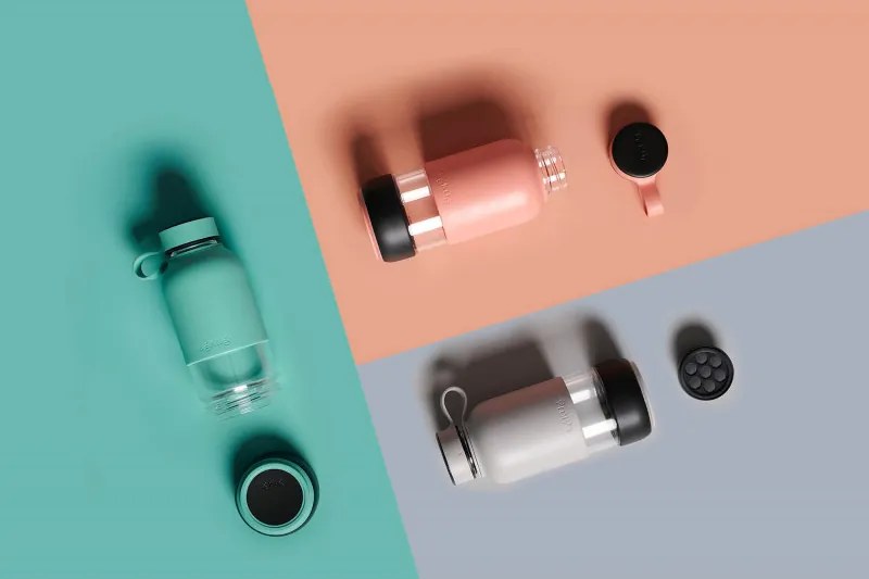 Lekue On The Go 1010228 sticlă cu filtru încorporat, 500 ml, sticlă borosilicată, -20 °C/+60 °C, Coral