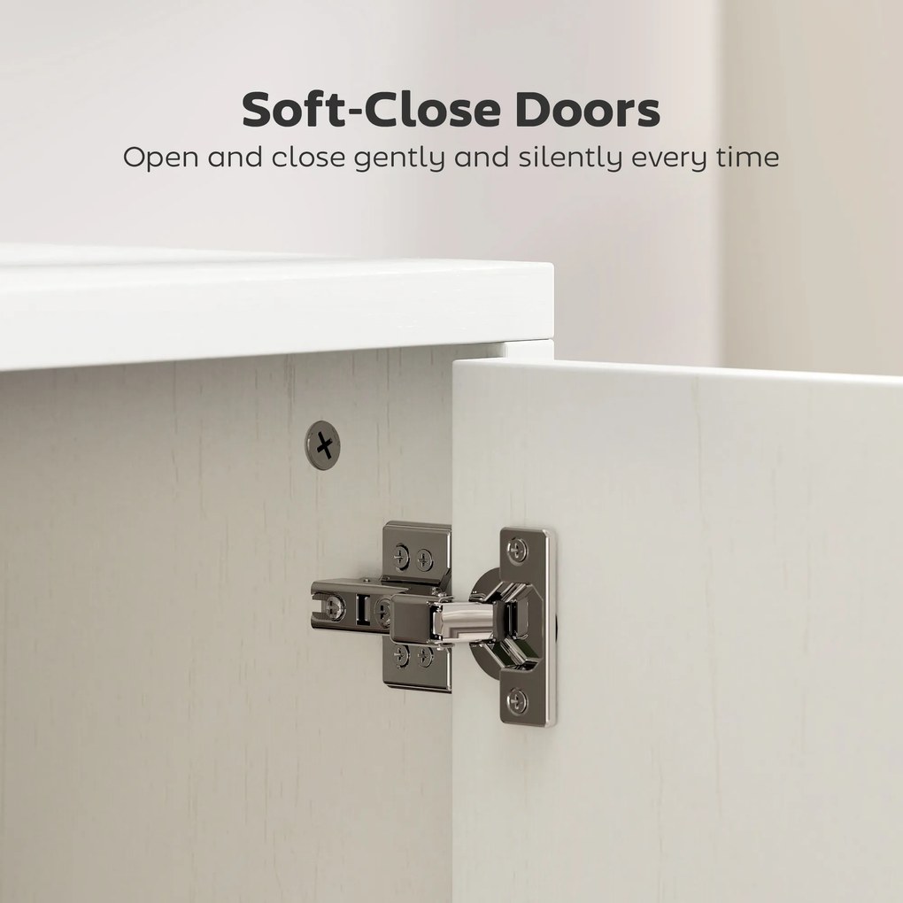 HOMCOM Mobilier Porta TV până la 55", Mobilier TV Suspendat sau pe Podea de 120 cm cu Uși Soft Close, Orificiu pentru Cabluri și Raft din Sticlă, pentru Sufragerie și Salon, Alb Efect Lemn | Aosom Romania