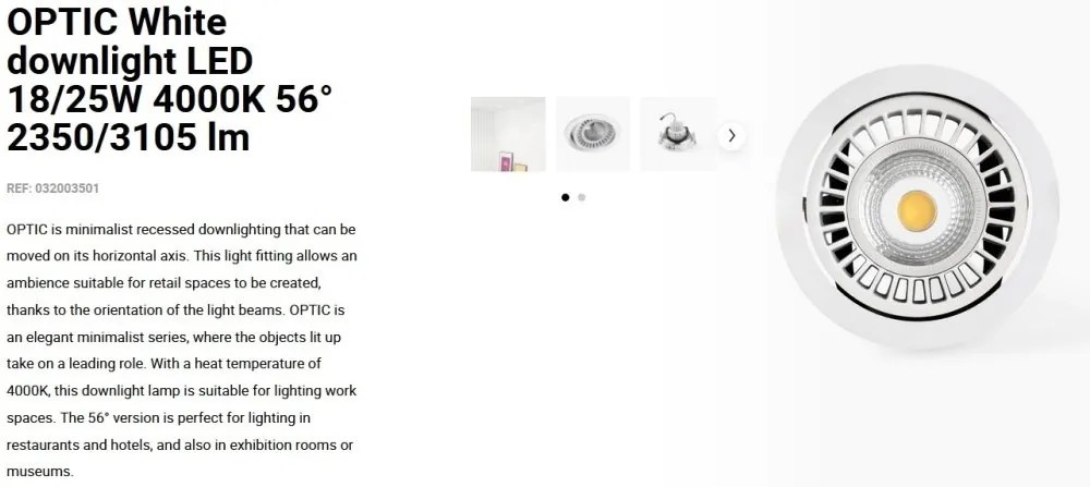 Spot LED incastrabil OPTIC White downlight LED 18/25W 4000K 56° 2350/3105 lm