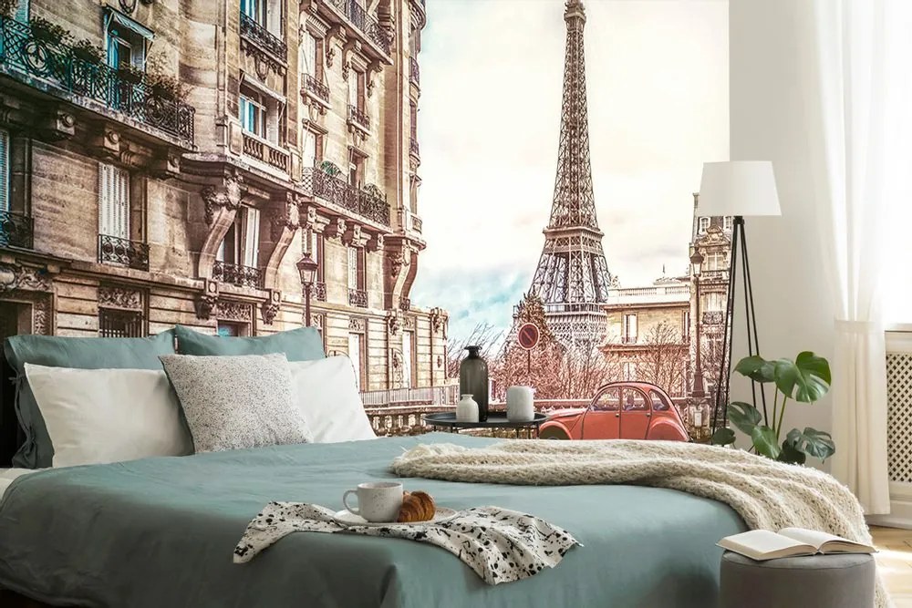 Tapet autoadeziv vedere la Turnul Eiffel de pe strada Parisului