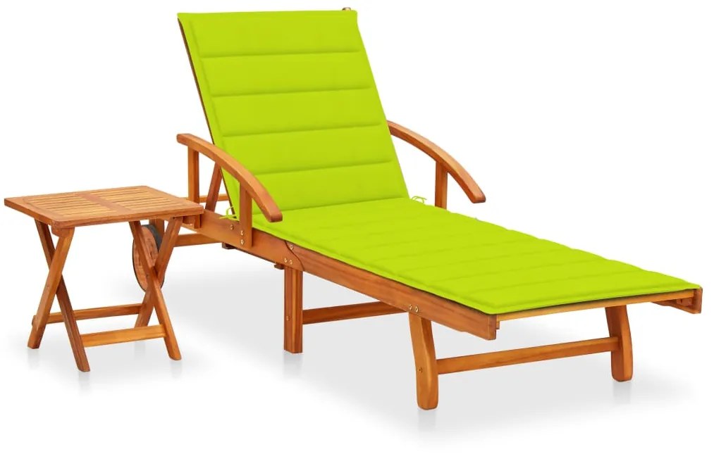 vidaXL Șezlong de grădină cu masă și pernă, lemn masiv de acacia