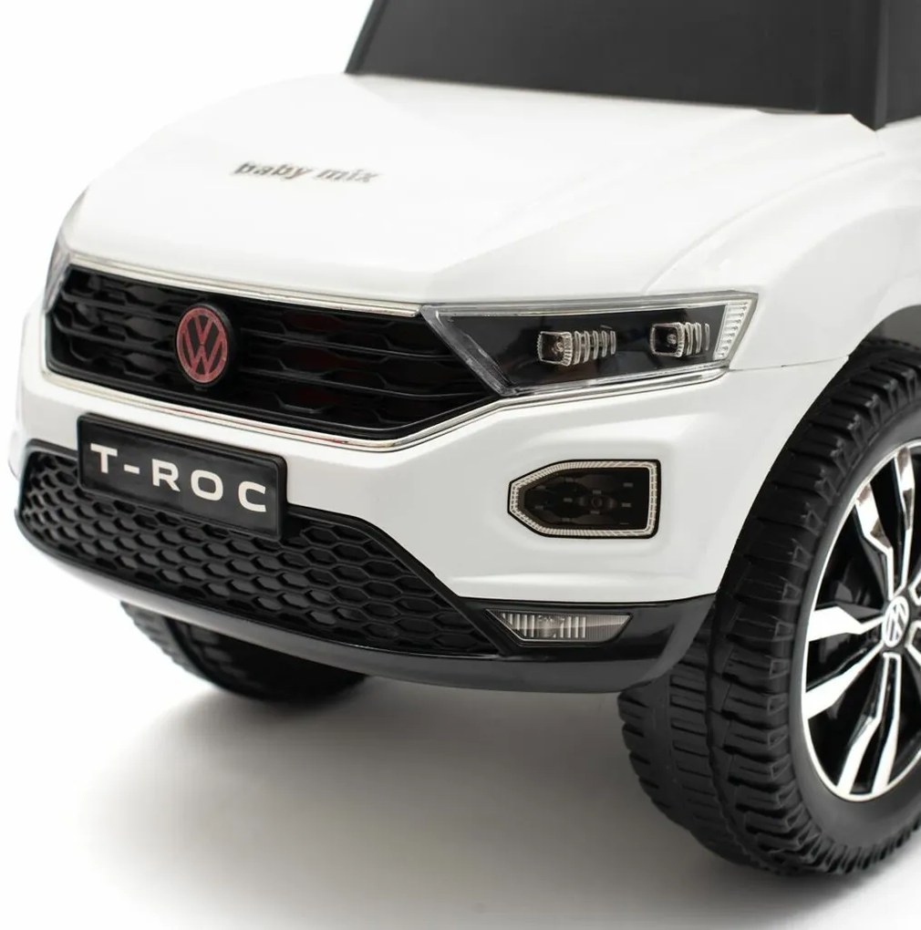 Mașinuță Baby Mix Volkswagen T-ROC pentru copii cu bară de ghidare, alb