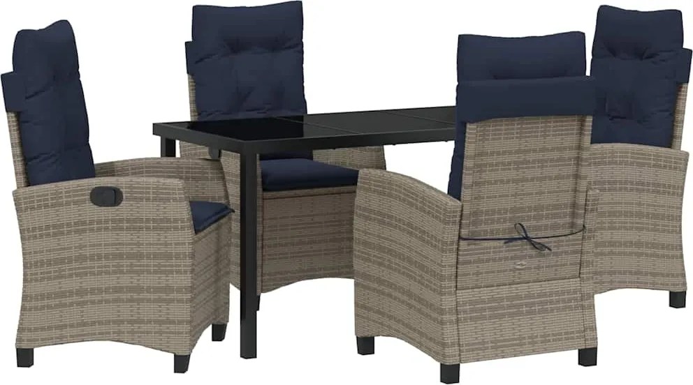 vidaXL Set de masă pentru grădină cu pernă 5 pcs Gri poliratan