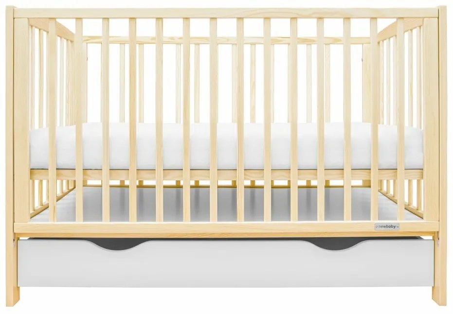 New Baby Pătuț pentru copii Lilly cu laturidetașabile și sertar, natural